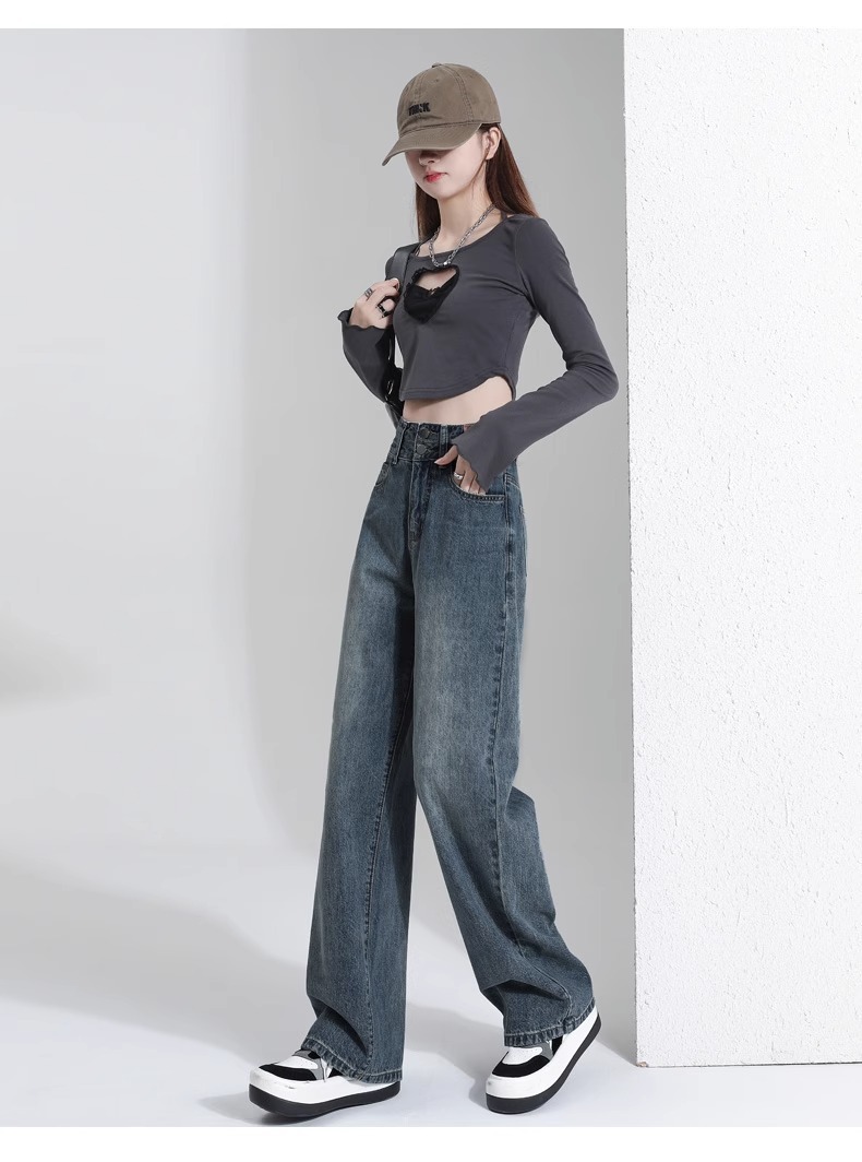 グレー パンツ ハイウエストワイドデニムパンツ デニム|グレー パンツ